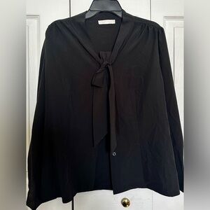 Women's Vintage Bow Tie Shirt Top Long Sleeve V Neck Work Shirt